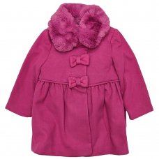 MSNX71: Girls Triple Bow Coat With Faux Fur Collar (3 Months- 4 Years)